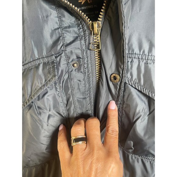 Alpha Industries Military Cage Gray Hooded Full Zip Flight Jacket Men Sz. S - Picture 5 of 8